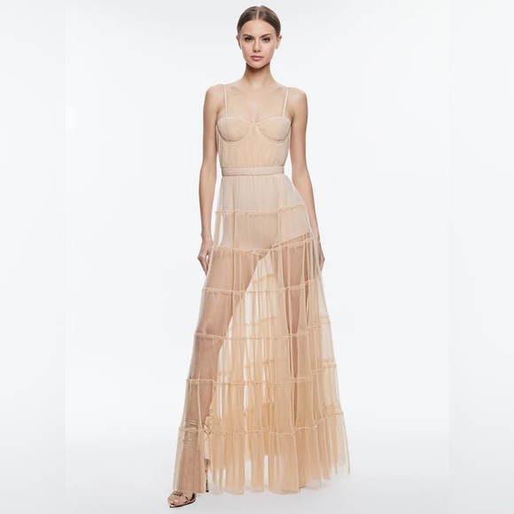 ALICE + OLIVIA Deena Pleated Maxi Dress With Hot Pants Size 0